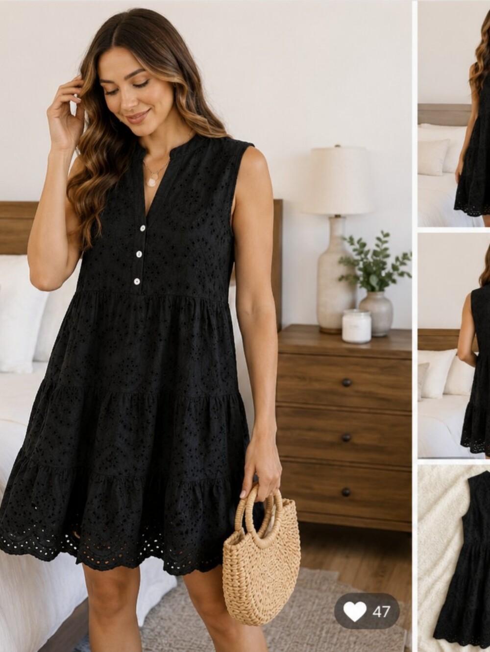 Sleeveless Black Eyelet Midi Dress - Classic Summer Style